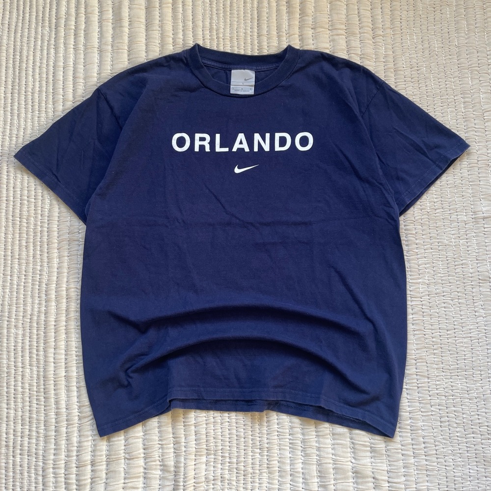 Nike Orlando Graphic T-Shirt Mens Large Navy Blue Short Sleeve Swoosh Logo